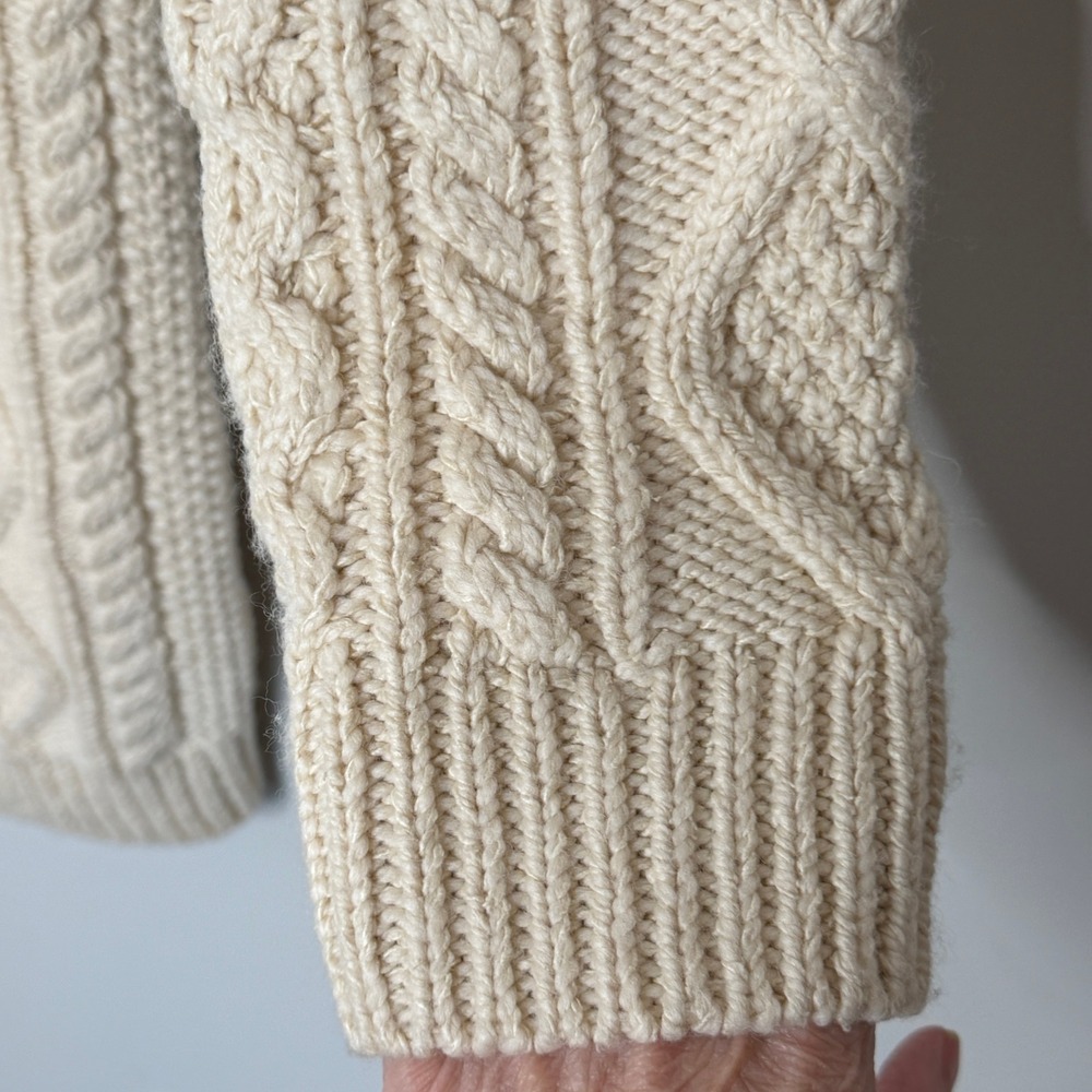 Ralph Lauren Double RL Cable Knit Wool Silk Sweater Dress Cream Mock Neck Medium - Picture 9 of 16